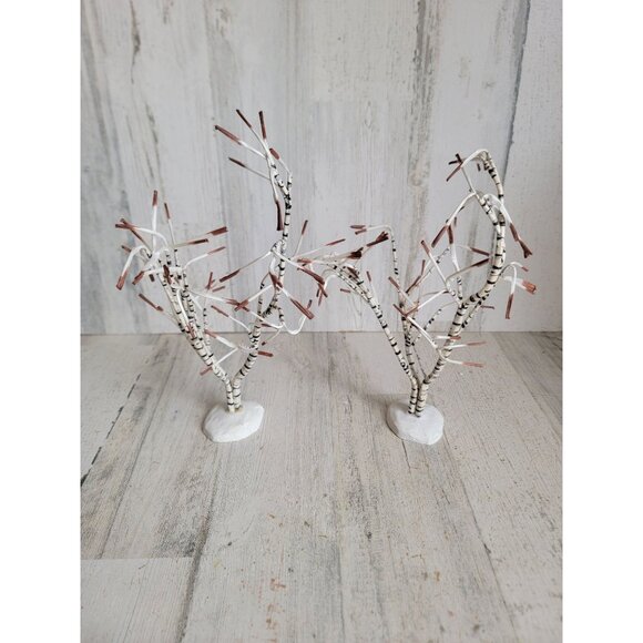 Dept 56 bare branch tree white stripped village accessory Xmas set - Picture 1 of 8